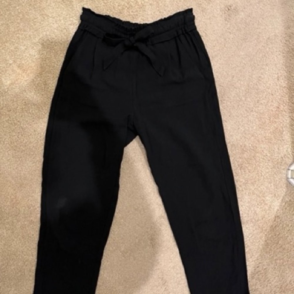 ZARA High-Waisted Paper Bag Pants, Black, Small